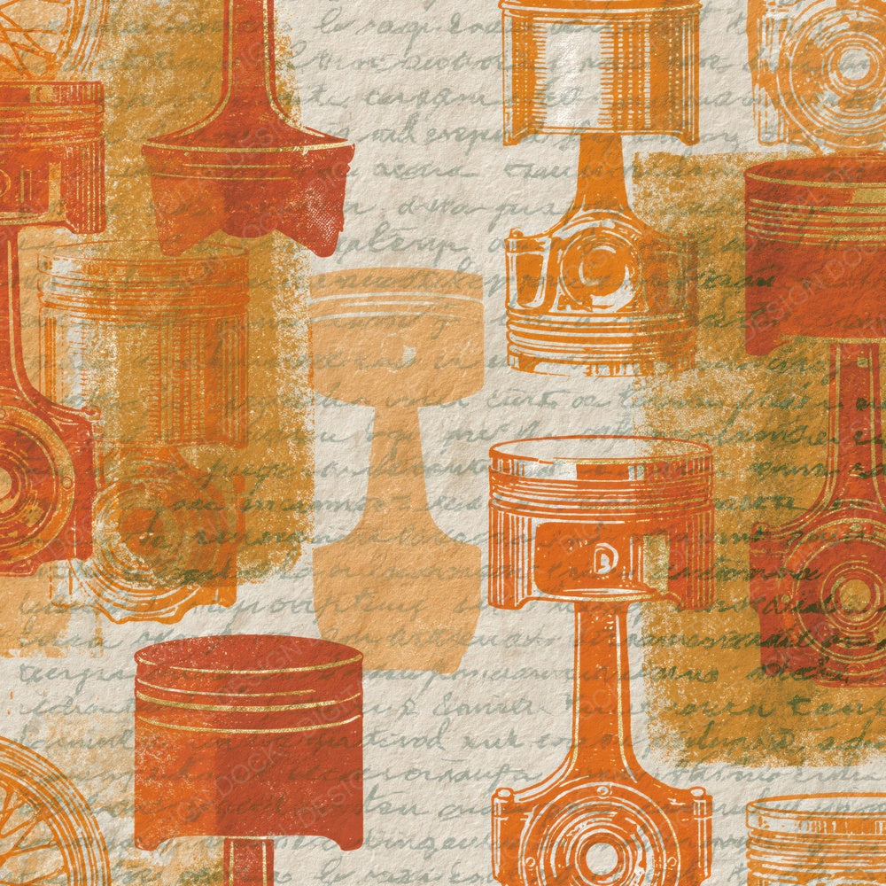 Lithograph Piston Engine Burnt Orange Cream Digital Paper Pack (DDD014732)