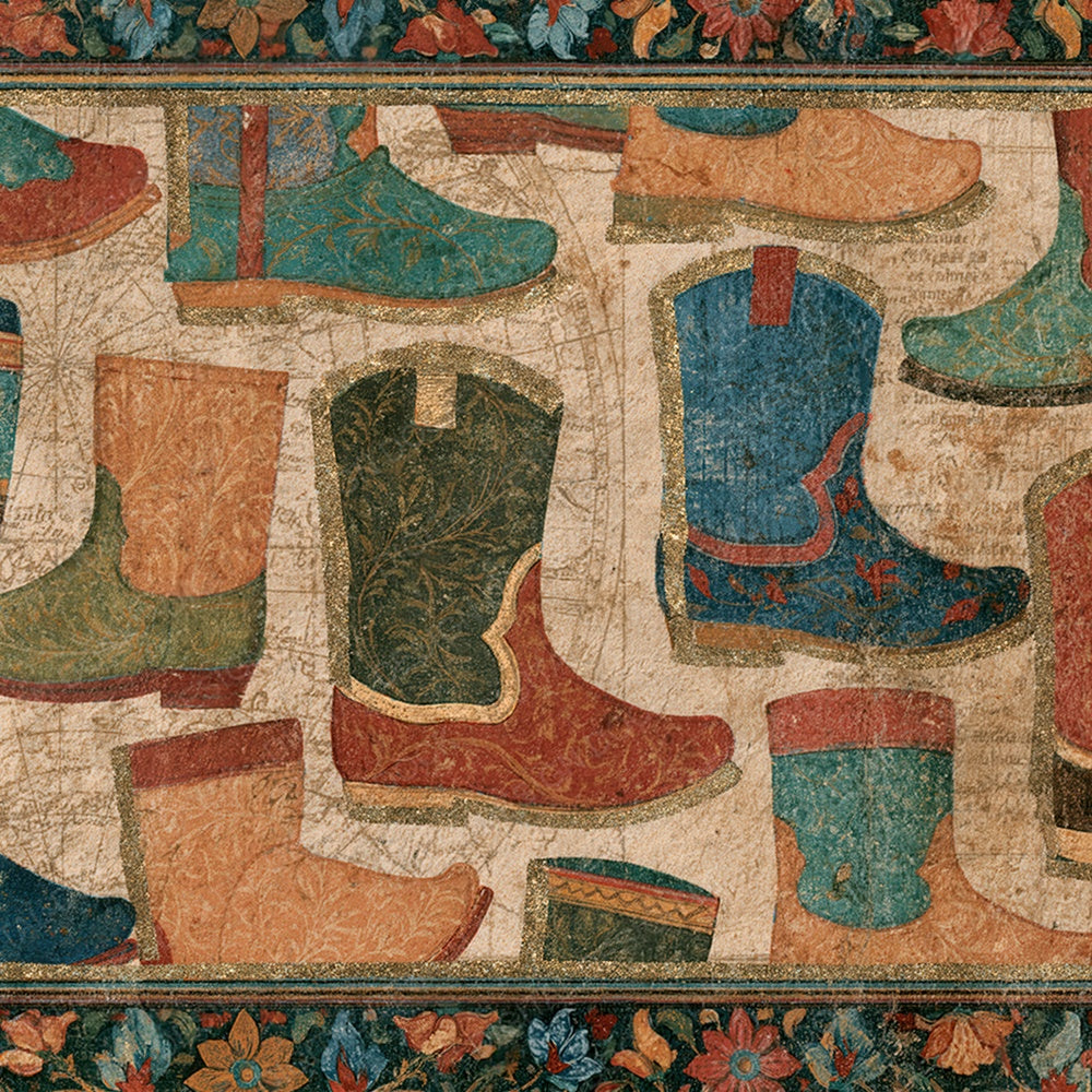 Mughal Tiny Boots Peach Olive Turquoise Digital Paper Pack (DDD014754)