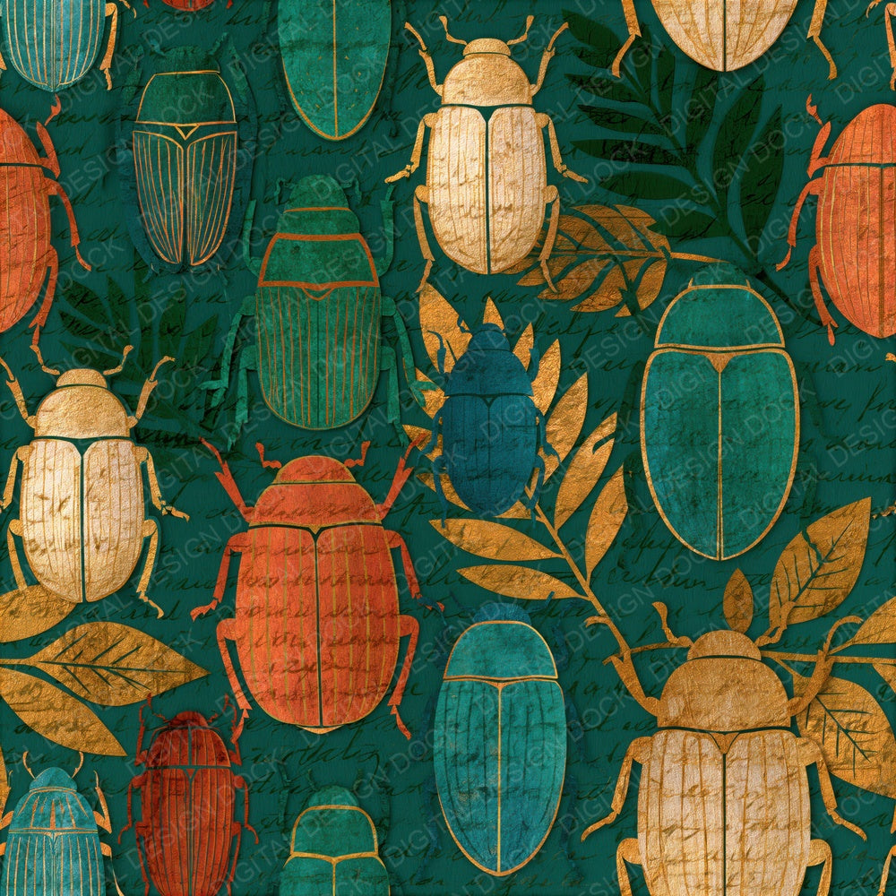 Papercut Beetles Jade Copper Seamless Digital Paper Pack (DDD014756)