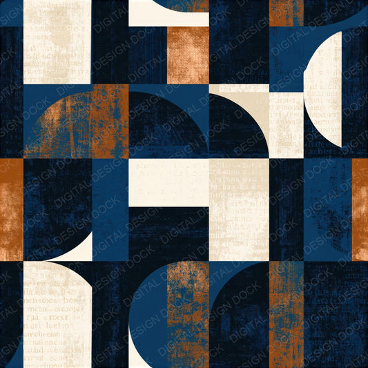 Mid Century Indigo Ivory Abstract Seamless Digital Paper Pack (DDD014817)