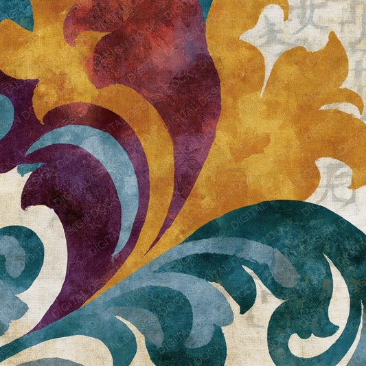 Rococo Ochre Plum Teal Abstract Digital Paper Pack (DDD014820)