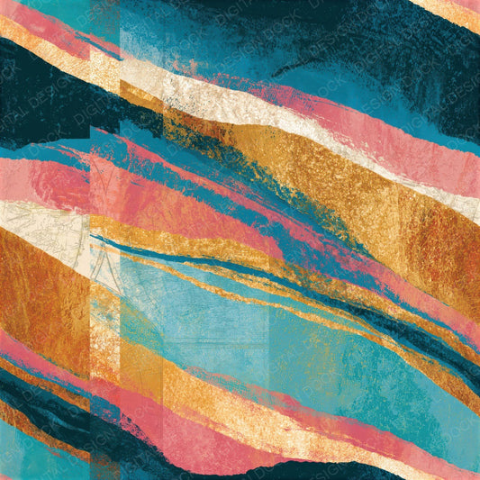Surrealist Turquoise Pink Ochre Abstract Seamless Digital Paper Pack (DDD014902)