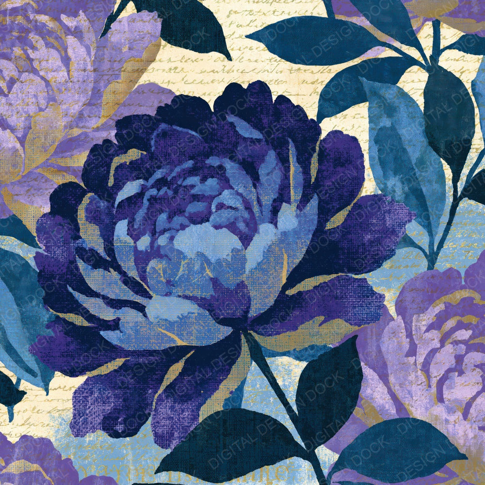 Screenprint Peonies Amethyst Indigo Digital Paper Pack (DDD014919)