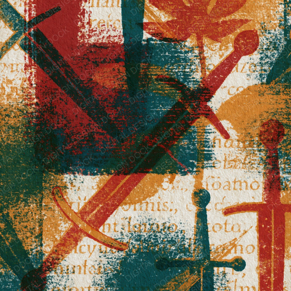 Risograph Swords Rust Ochre Forest Green Digital Paper Pack (DDD014960)
