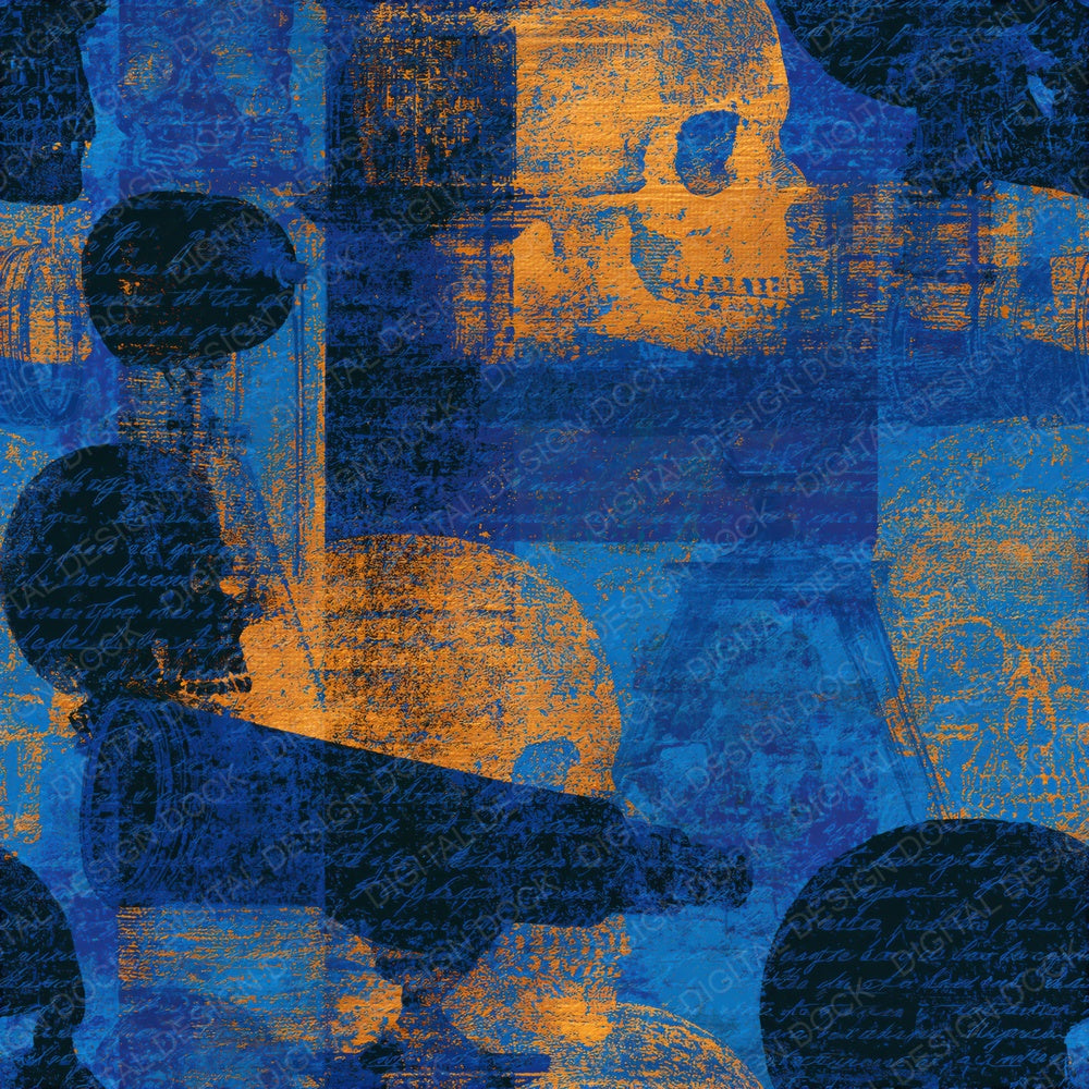 Sparse Skulls Telescopes Electric Blue Seamless Digital Paper Pack (DDD015039)