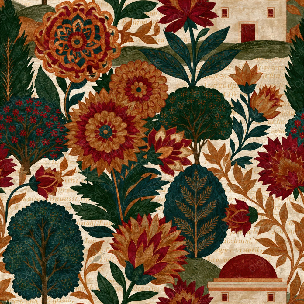 Mughal Water Mills Cinnamon Burgundy Seamless Digital Paper Pack (DDD015055)