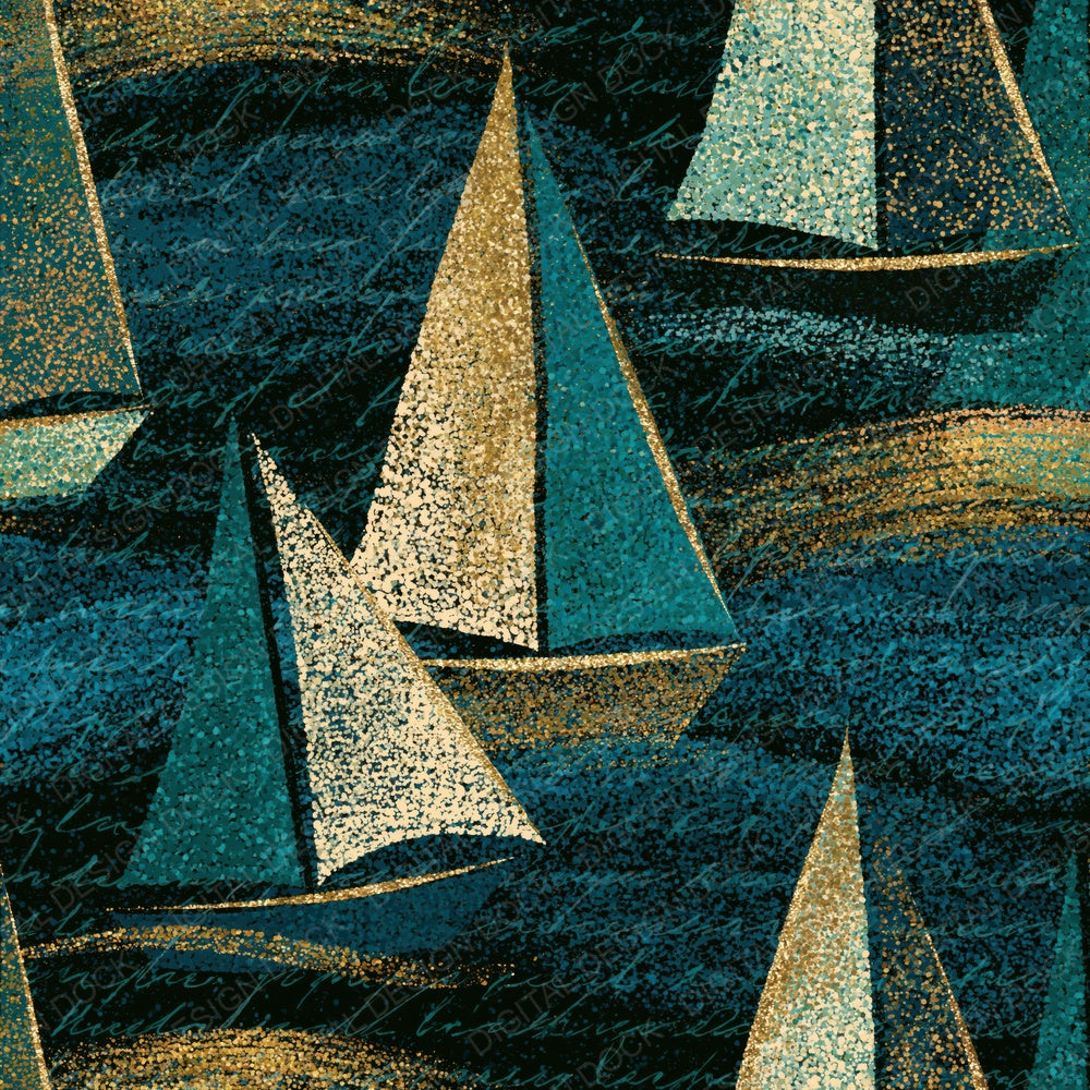 Pointillism Sailboats Jade Aqua Digital Paper Pack (DDD015059)