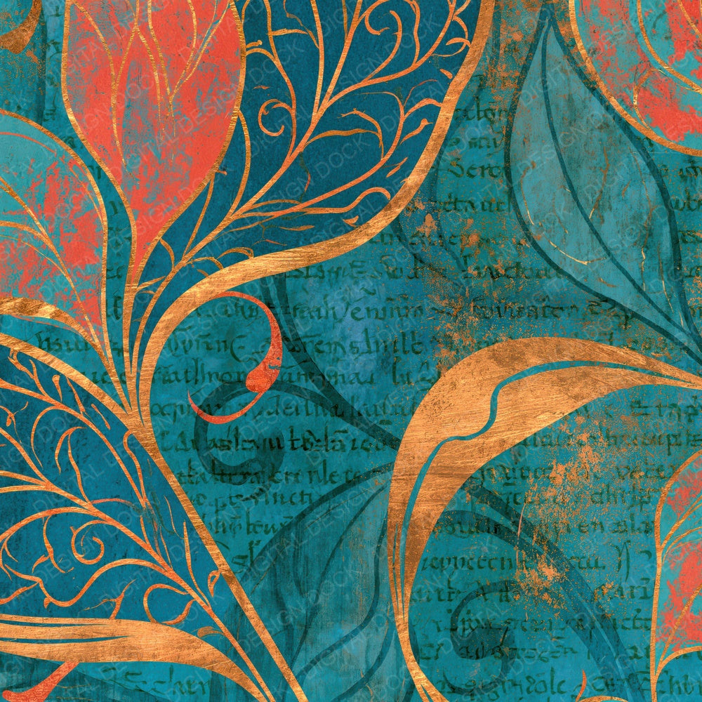 Art Nouveau Enochian Script Lagoon Coral Digital Paper Pack (DDD015066)