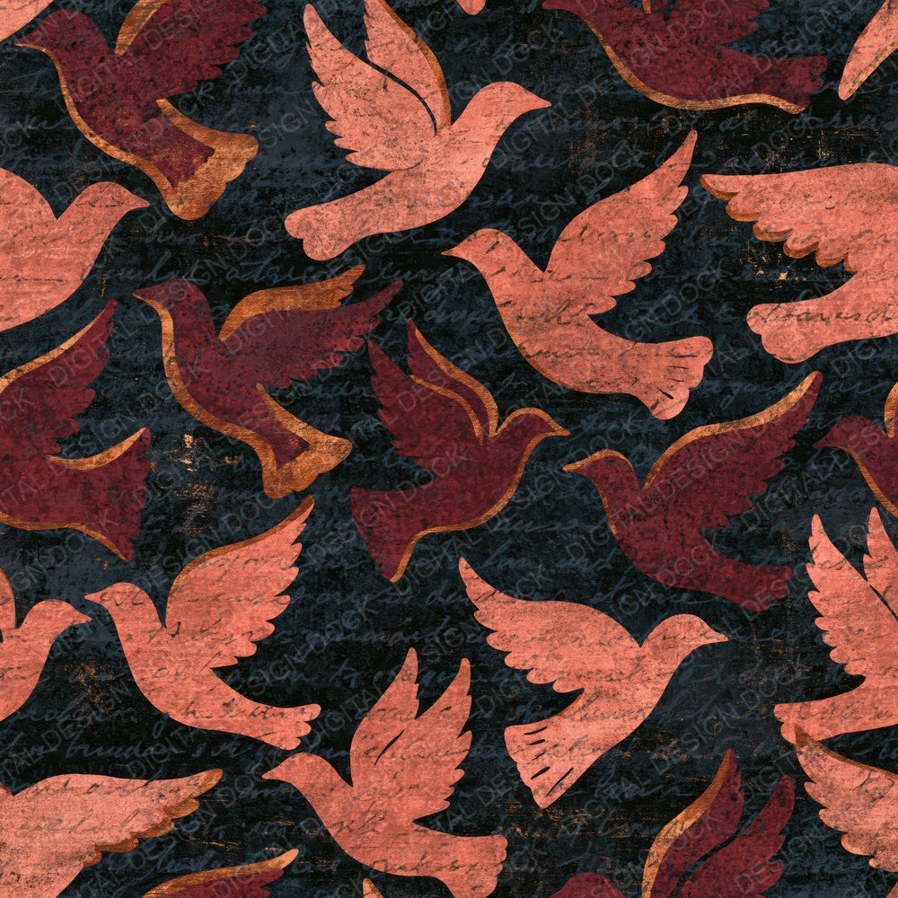 Folk Art Doves Blush Burgundy Digital Paper Pack (DDD015070)
