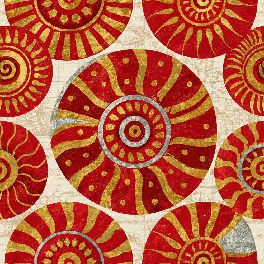 Mexican Folk Ammonites Red Gold Digital Paper Pack (DDD015076)