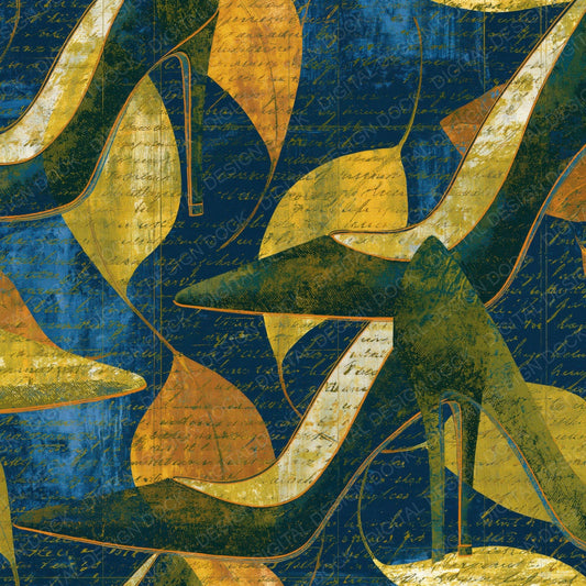 Single Scientific Illustration High Heels Palm Green Ochre digital paper shown full size