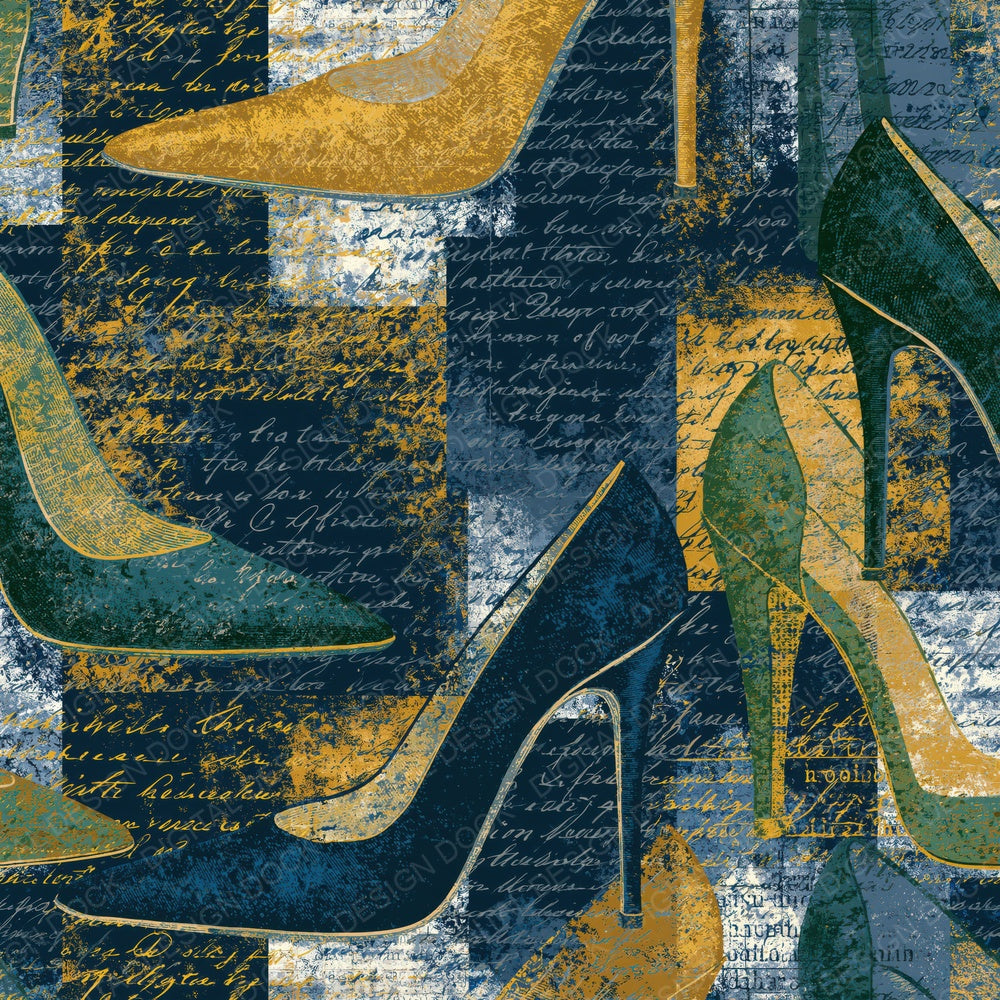 Scientific Illustration High Heels Palm Green Ochre Digital Paper Pack (DDD015080)