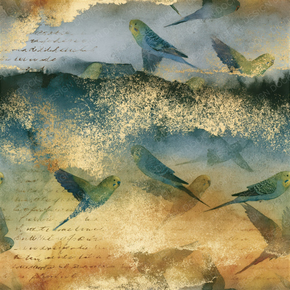 Ink Wash Budgerigars Sand Seamless Digital Paper Pack (DDD015090)
