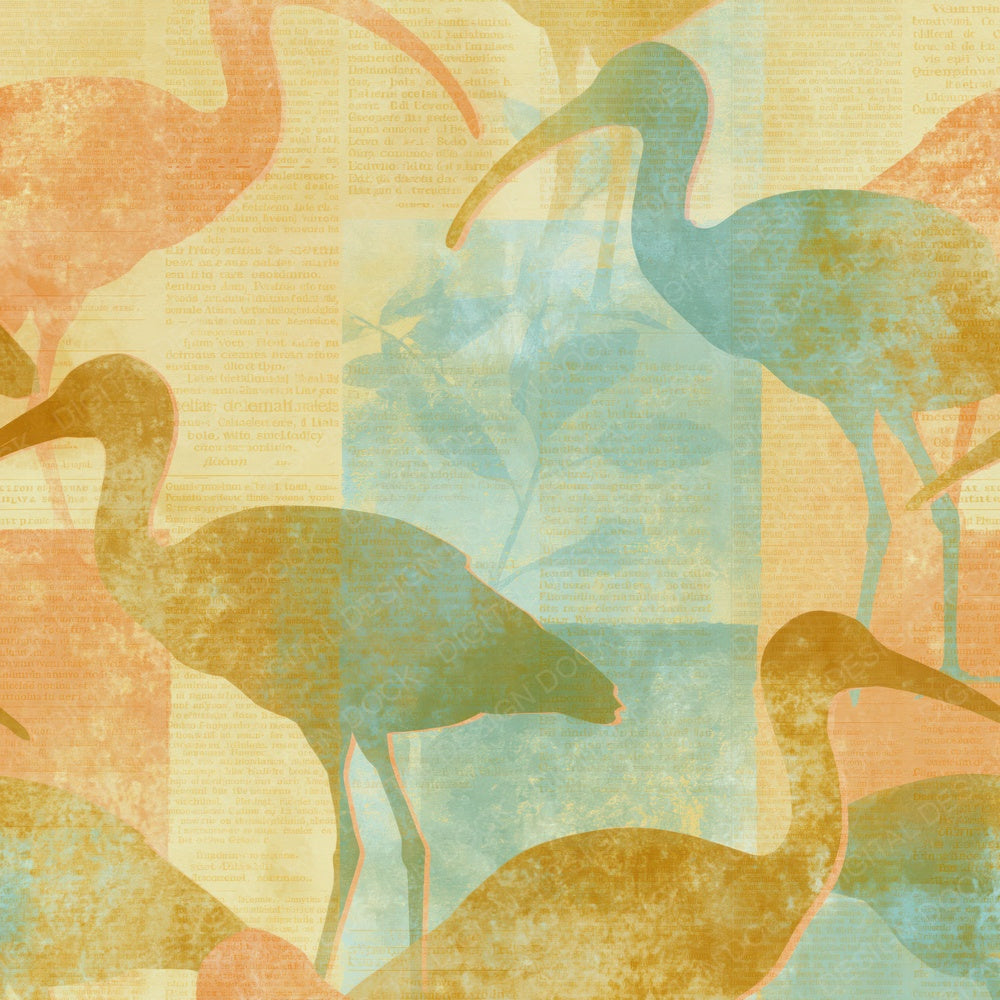 Newsprint Ibis Sea Glass Gold Digital Paper Pack (DDD015095)