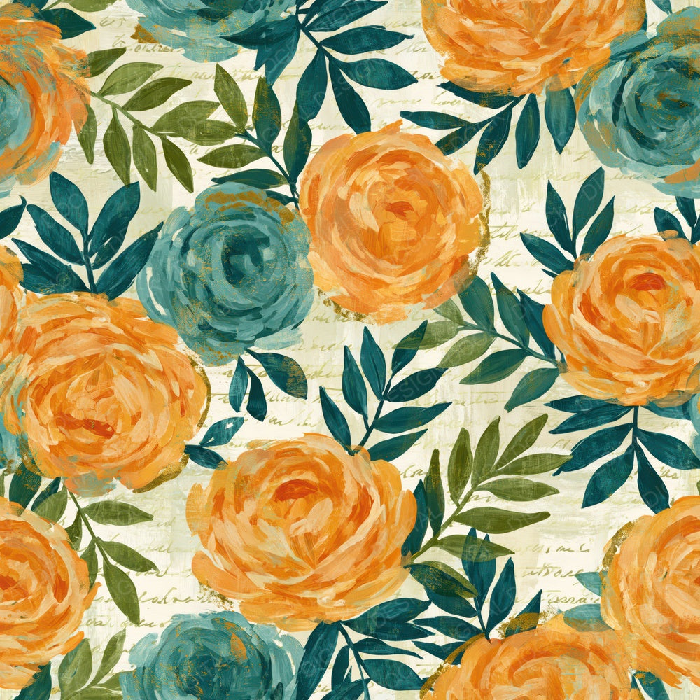 Gouache Ranunculus Tangerine Aqua Digital Paper Pack (DDD015109)