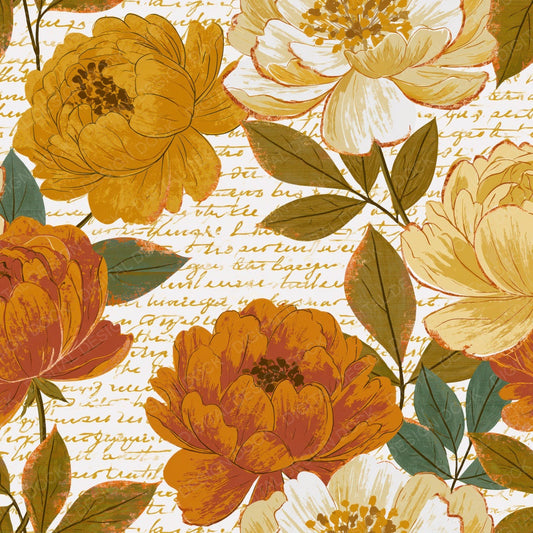 Single Mid Century Peonies Amber Bone digital paper shown full size