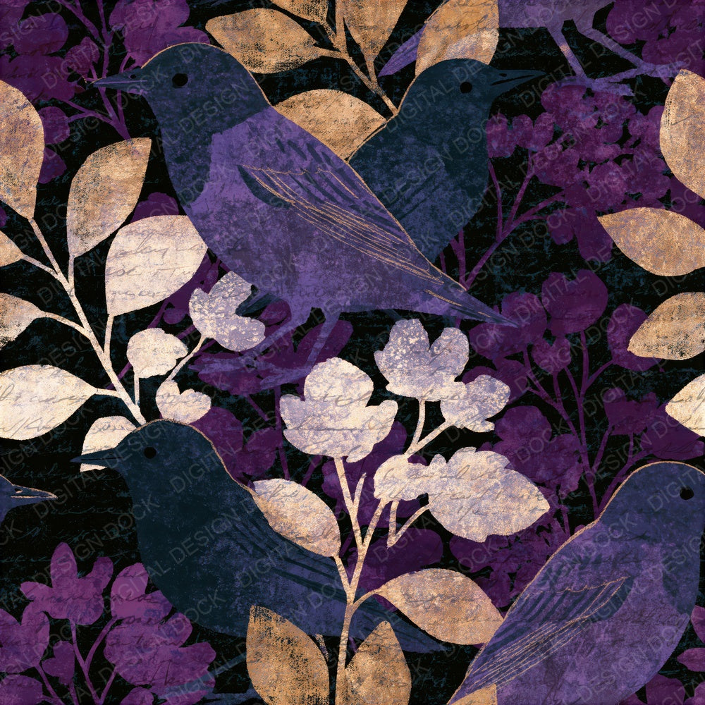 Oil Pastel Starlings Aubergine Pearl Seamless Digital Paper Pack (DDD015115)