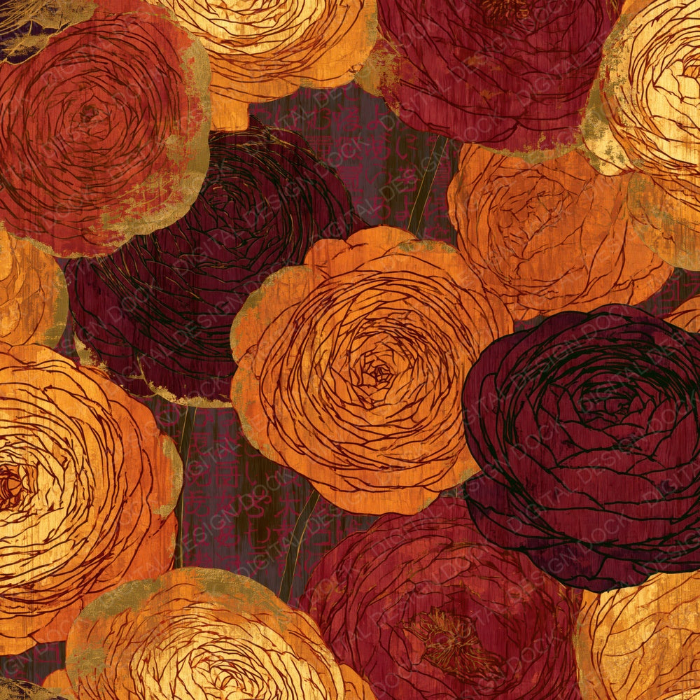 Pyrography Ranunculus Pumpkin Wine Digital Paper Pack (DDD015119)
