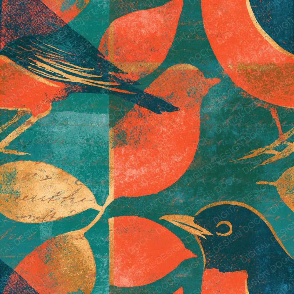 Risograph Warblers Papaya Jade Seamless Digital Paper Pack (DDD015120)