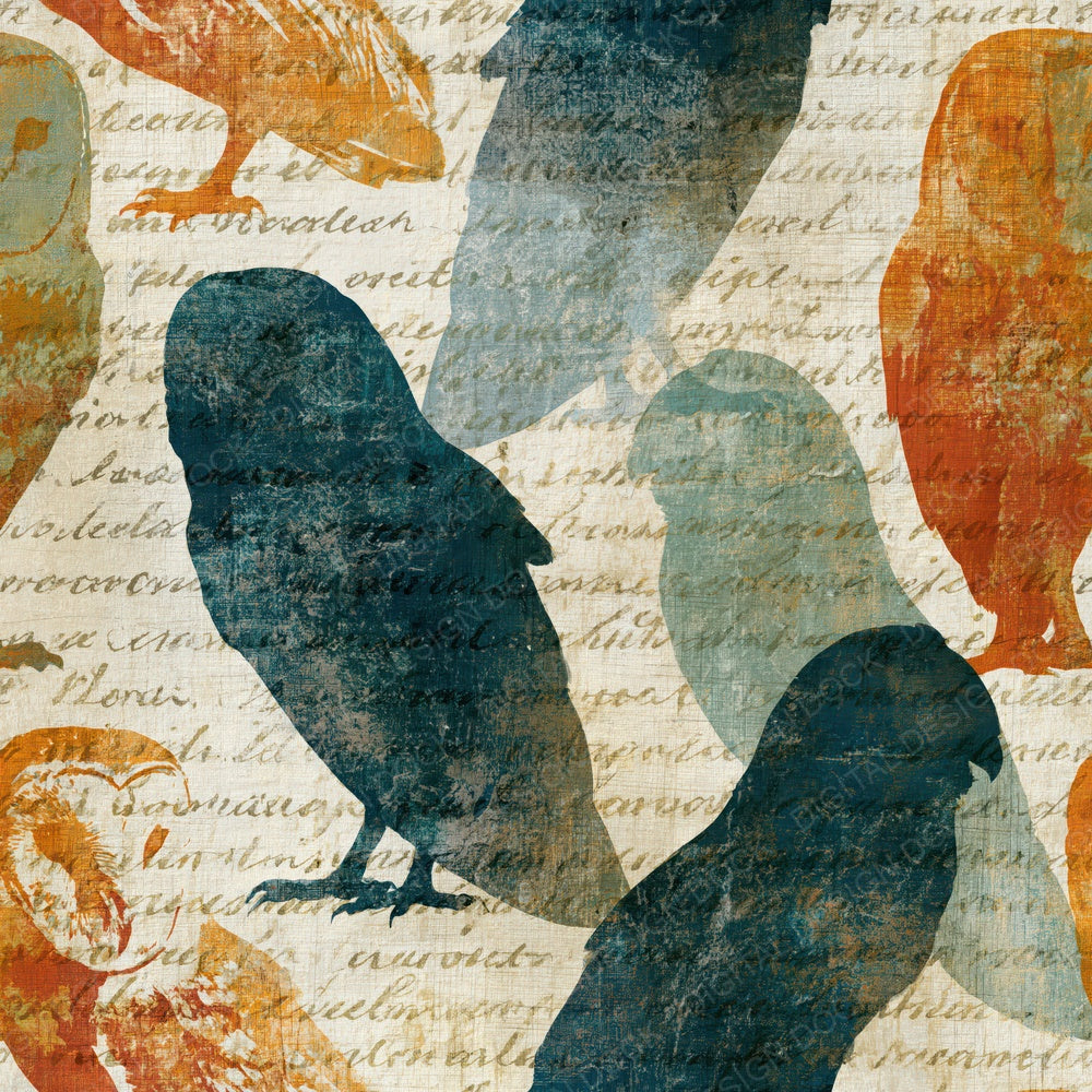 Antique Botanical Barn Owls Papaya Jade Digital Paper Pack (DDD015125)