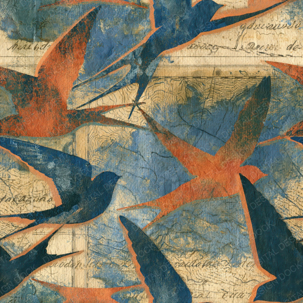 Antique Map Martin Azure Terracotta Seamless Digital Paper Pack (DDD015126)