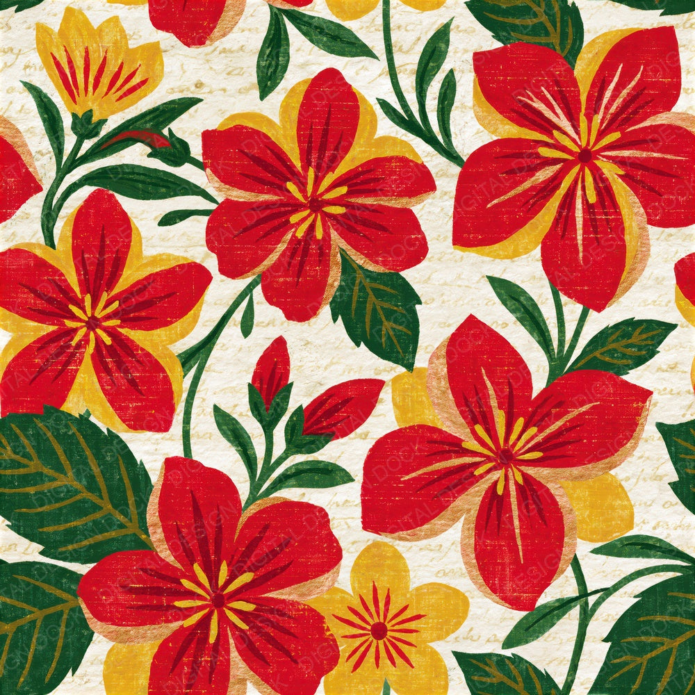 Mexican Folk Art Jasmine Red Lemon Seamless Digital Paper Pack (DDD015130)