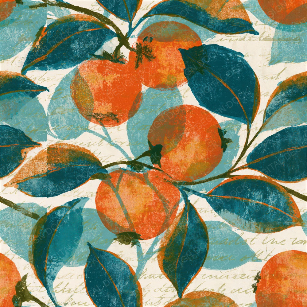 Screenprint Medlars Tangerine Aqua Seamless Digital Paper Pack (DDD015138)