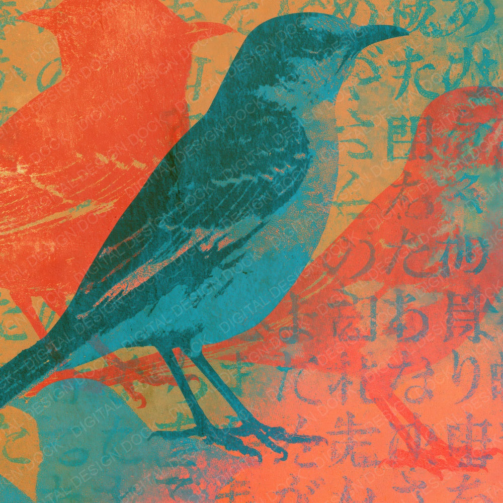 Surrealist Mockingbirds Coral Turquoise Digital Paper Pack (DDD015141)