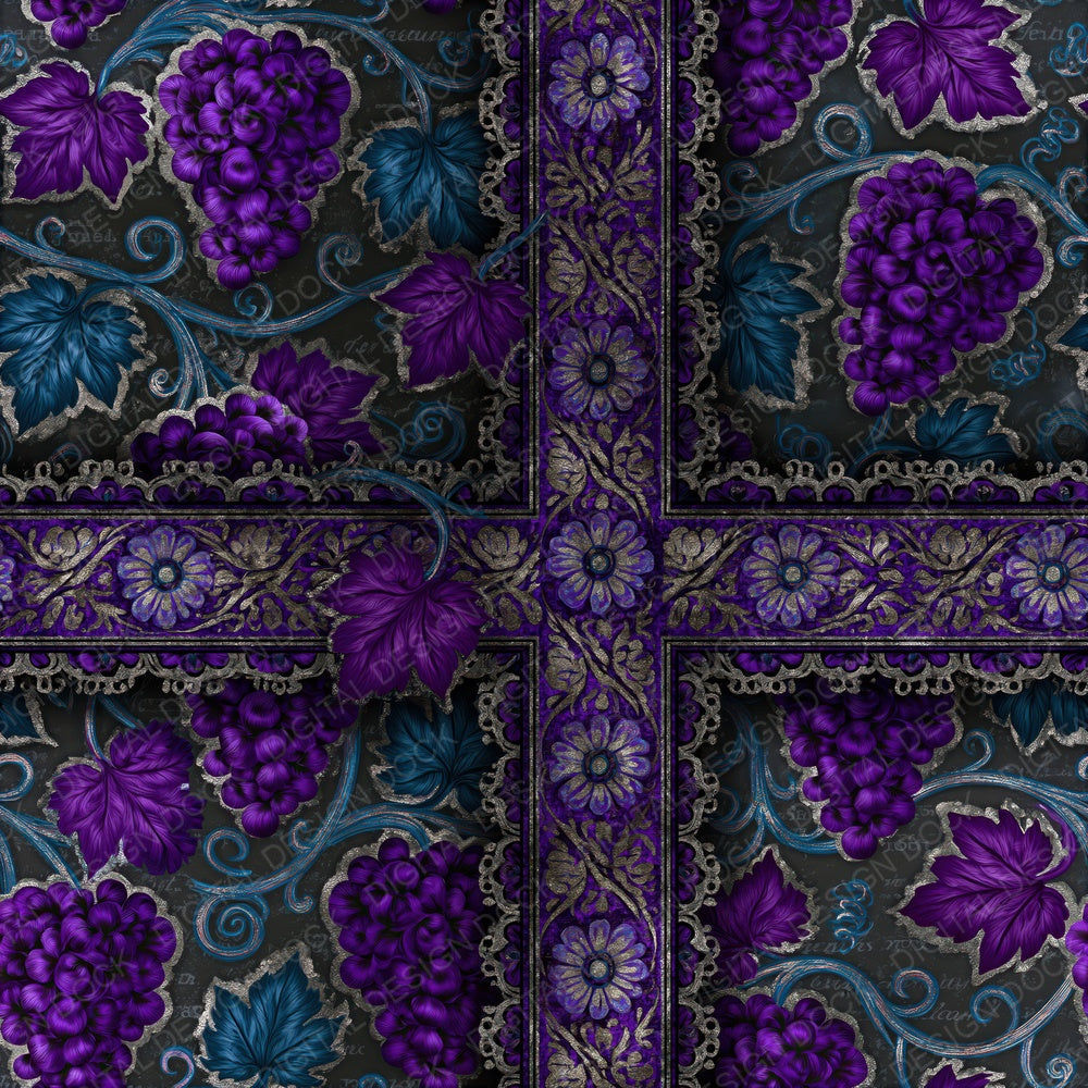 Mexican Folk Grapes Purple Seamless Digital Paper Pack (DDD015191)