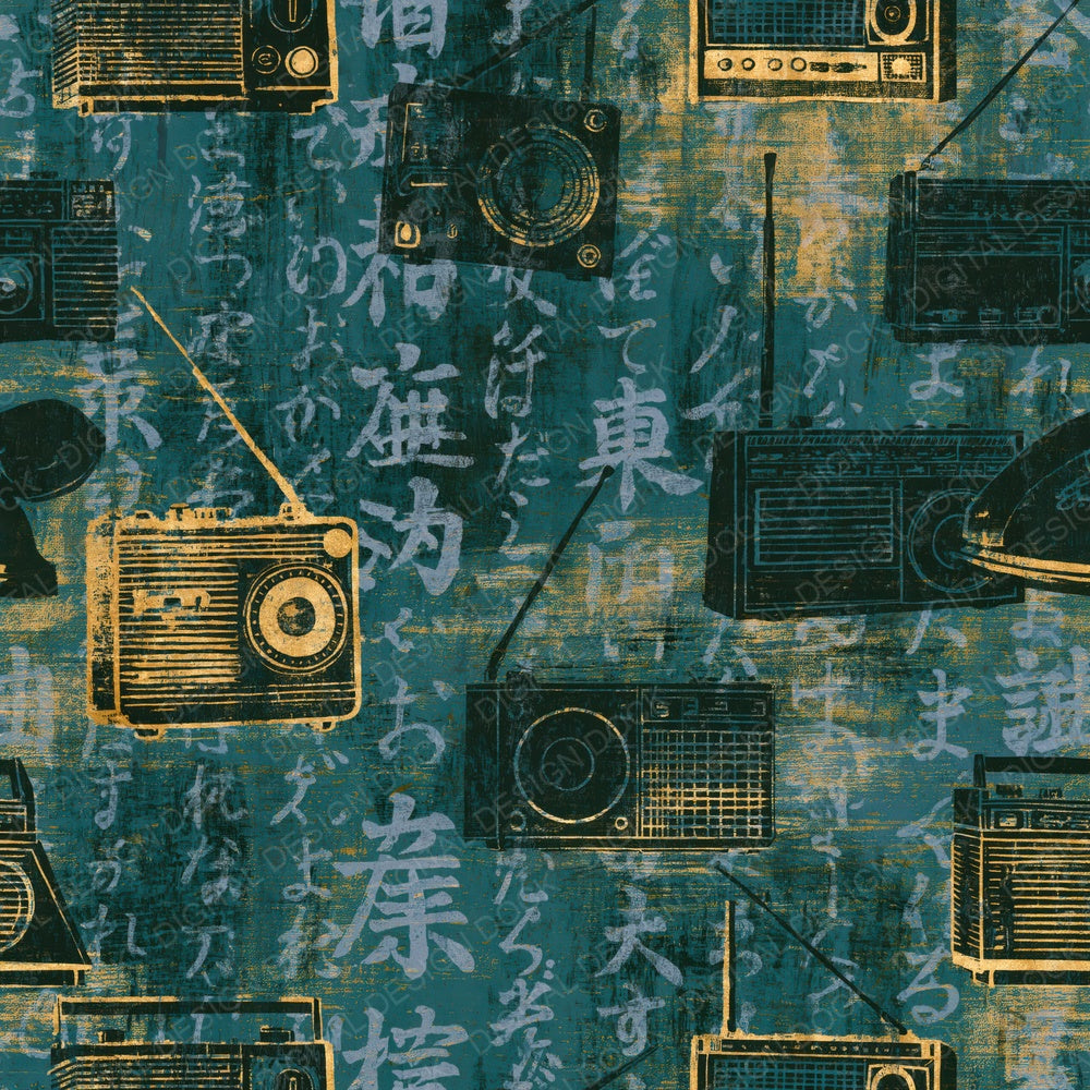 Woodcut Ham Radio Teal Brass Digital Paper Pack (DDD015204)