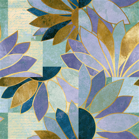 Single Bauhaus Sunflower Tessellated Lilac Mint Seamless digital paper shown full size