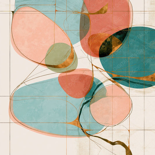 Mid Century Modern Powder Blue Peach Abstract Digital Paper Pack (DDD015213)