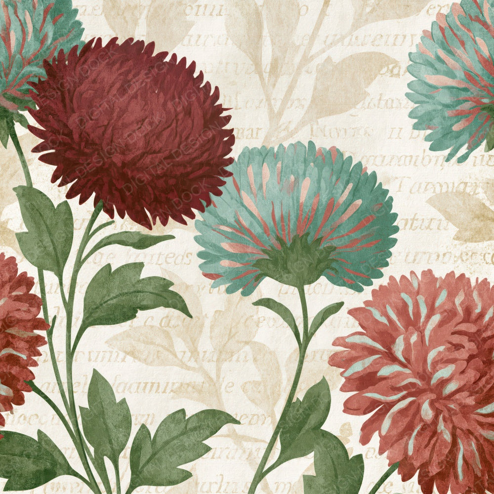Scandinavian Asters Malachite Burgundy Digital Paper Pack (DDD015218)