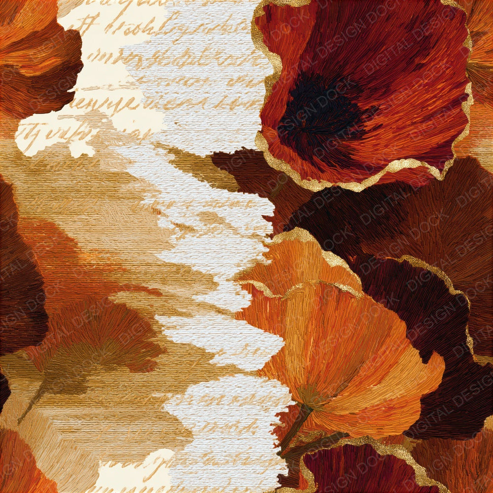 Tapestry Poppies Amber Bone Seamless Digital Paper Pack (DDD015223)