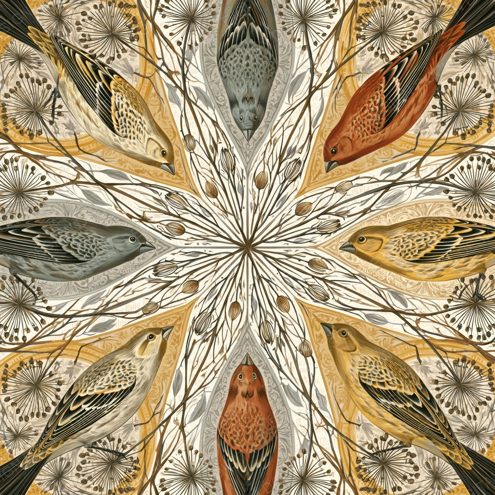 Victorian Finches Mandala Rust Cream Digital Paper Pack (DDD015258)