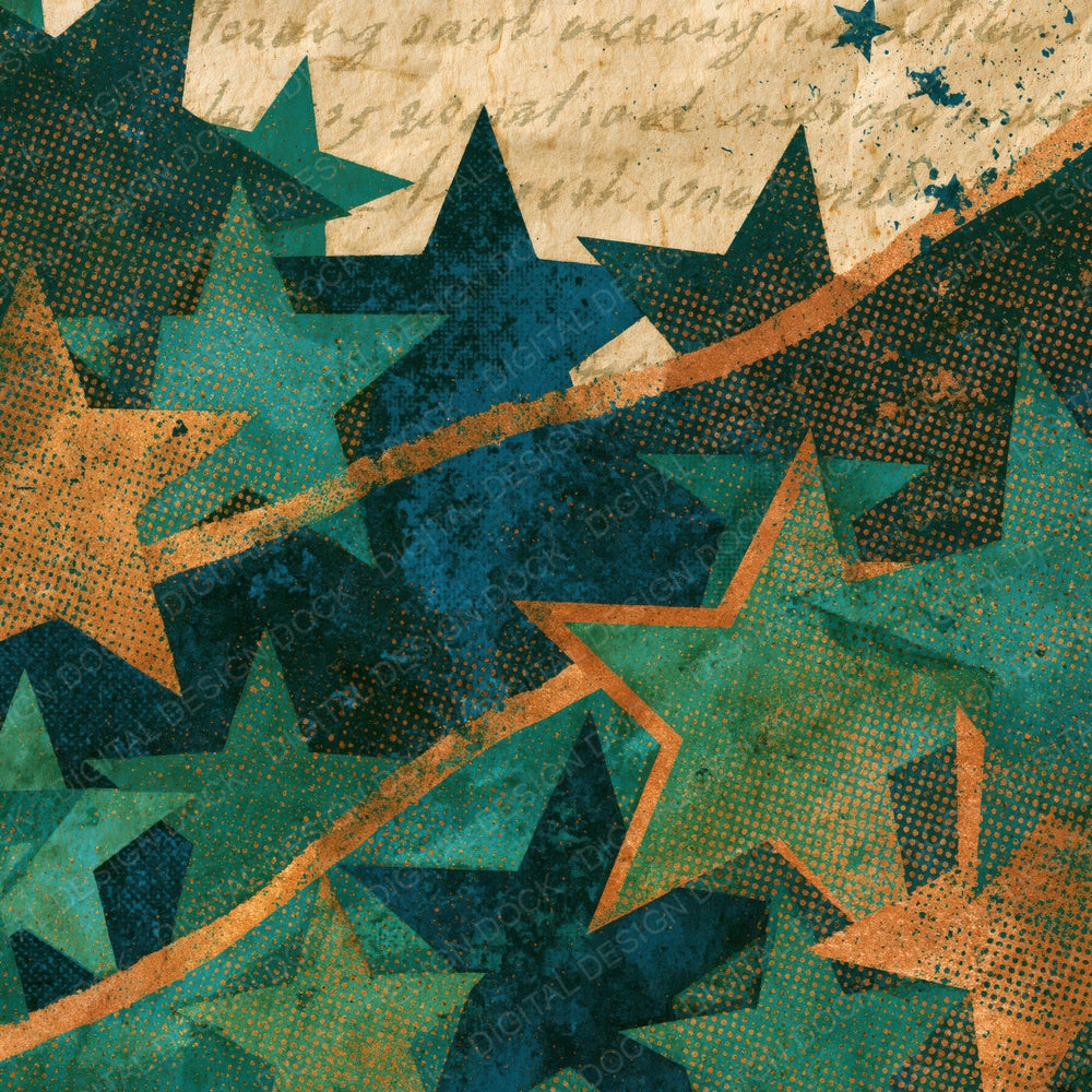 Vintage Newsprint Sheriff Stars Emerald Digital Paper Pack (DDD015259)