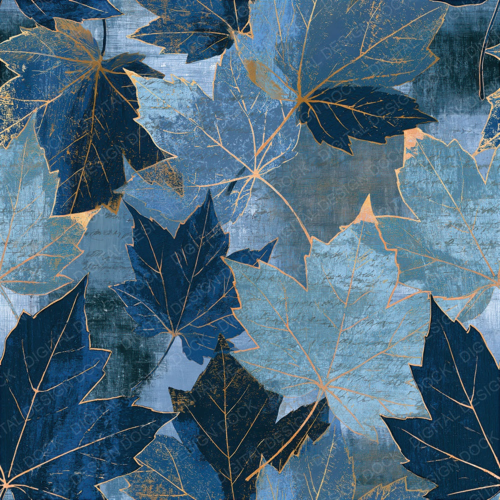 Woodcut Maple Leaves Slate Indigo Seamless Digital Paper Pack (DDD015262)