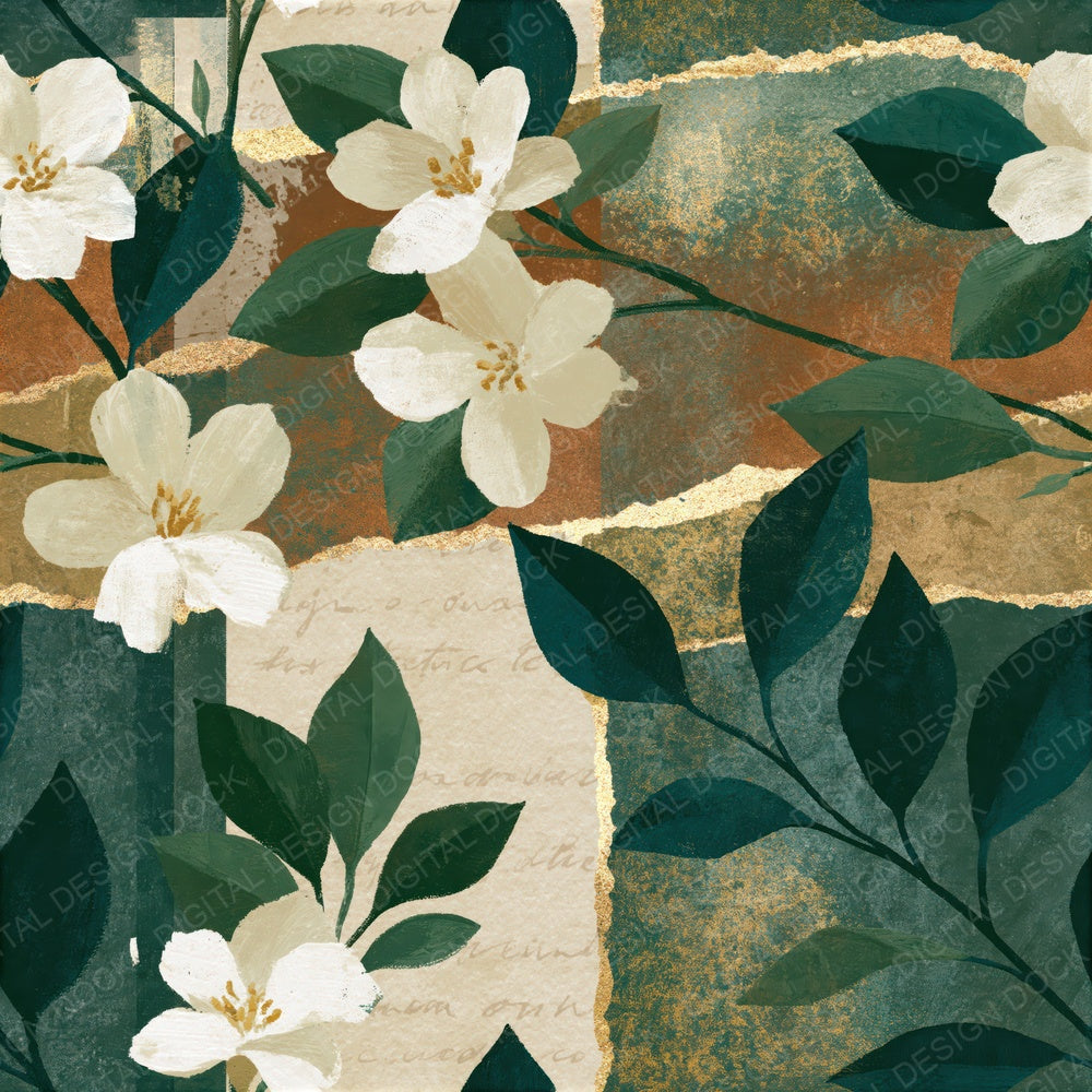 Collage Jasmine Tobacco Sage Seamless Digital Paper Pack (DDD015268)