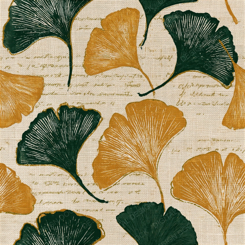 Indian Block Print Gingko Amber Forest Green Seamless Digital Paper Pack (DDD015270)
