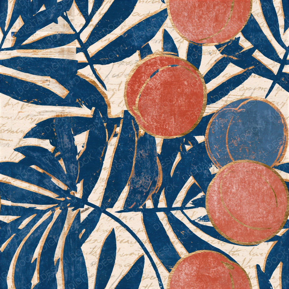 Indian Blockprint Apricot Indigo Rose Seamless Digital Paper Pack (DDD015271)
