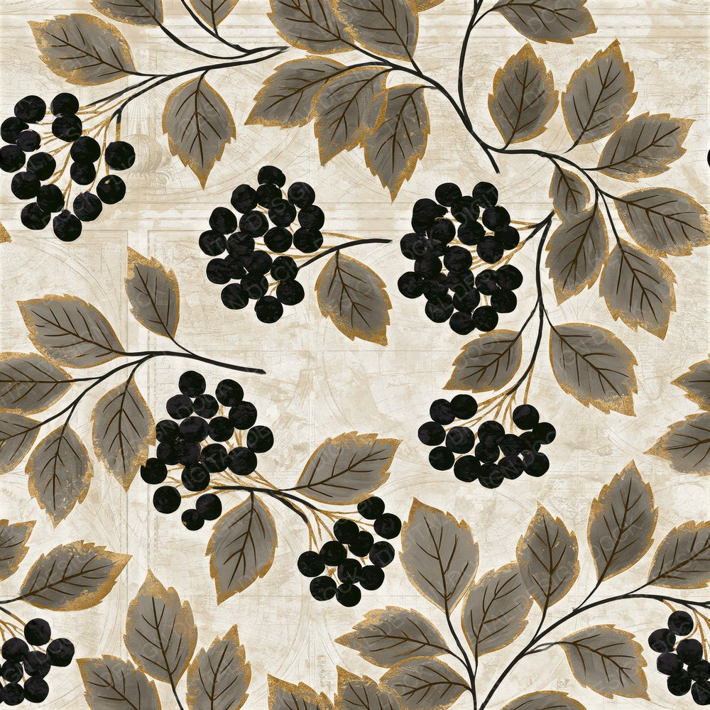 Screenprint Berries Sepia Gold Seamless Digital Paper Pack (DDD015279)