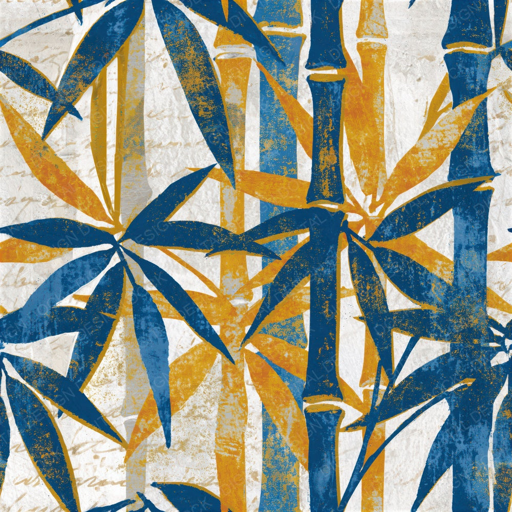 Woodblock Bamboo Cobalt Yellow Seamless Digital Paper Pack (DDD015281)