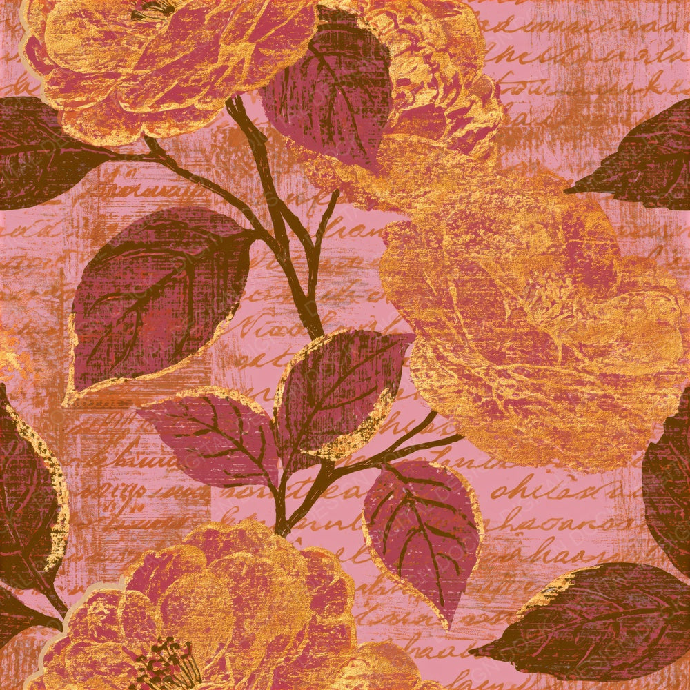 Woodcut Camellia Amber Rose Gold Seamless Digital Paper Pack (DDD015282)