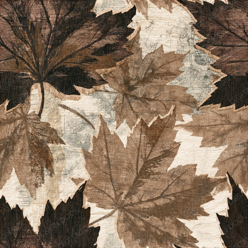 Woodcut Maple Leaves Sepia Seamless Digital Paper Pack (DDD015283)