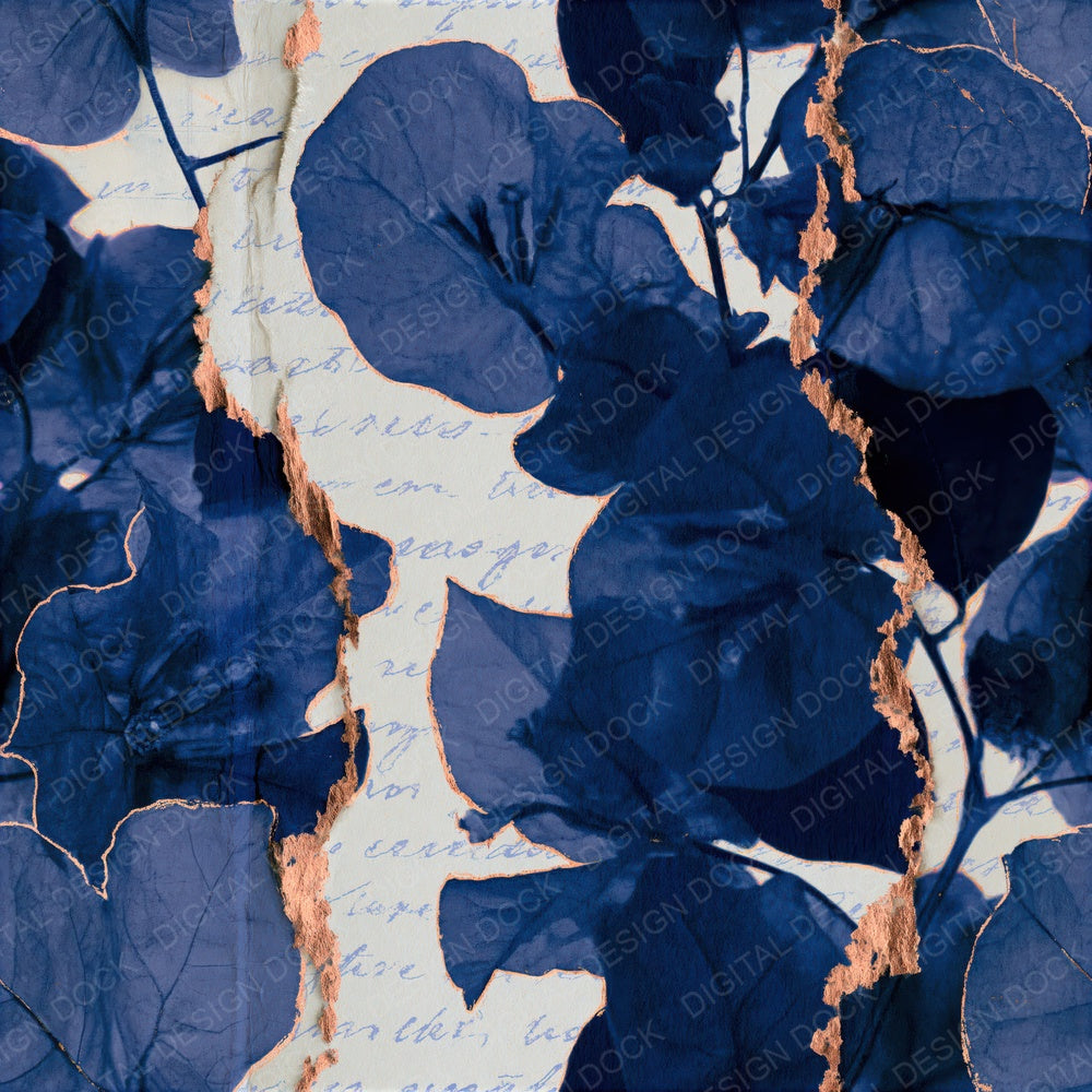 Collage Bougainvillea Indigo Ivory Seamless Digital Paper Pack (DDD015286)