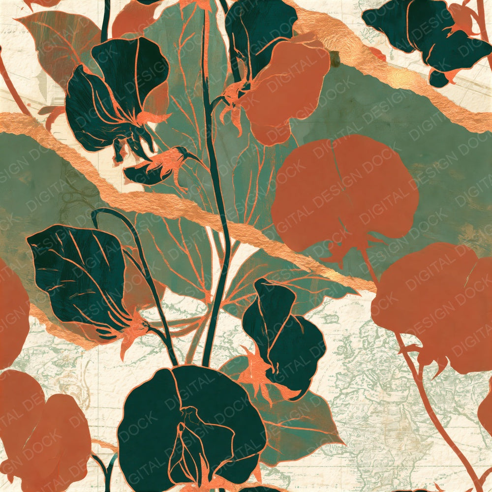 Collage Sweet Peas Cinnamon Moss Seamless Digital Paper Pack (DDD015288)