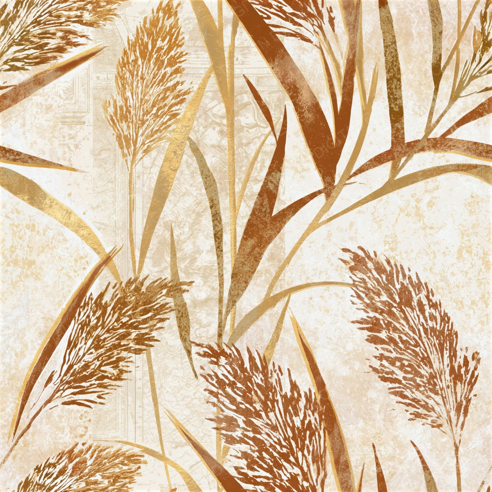 Linocut Reeds Rust Brass Seamless Digital Paper Pack (DDD015293)