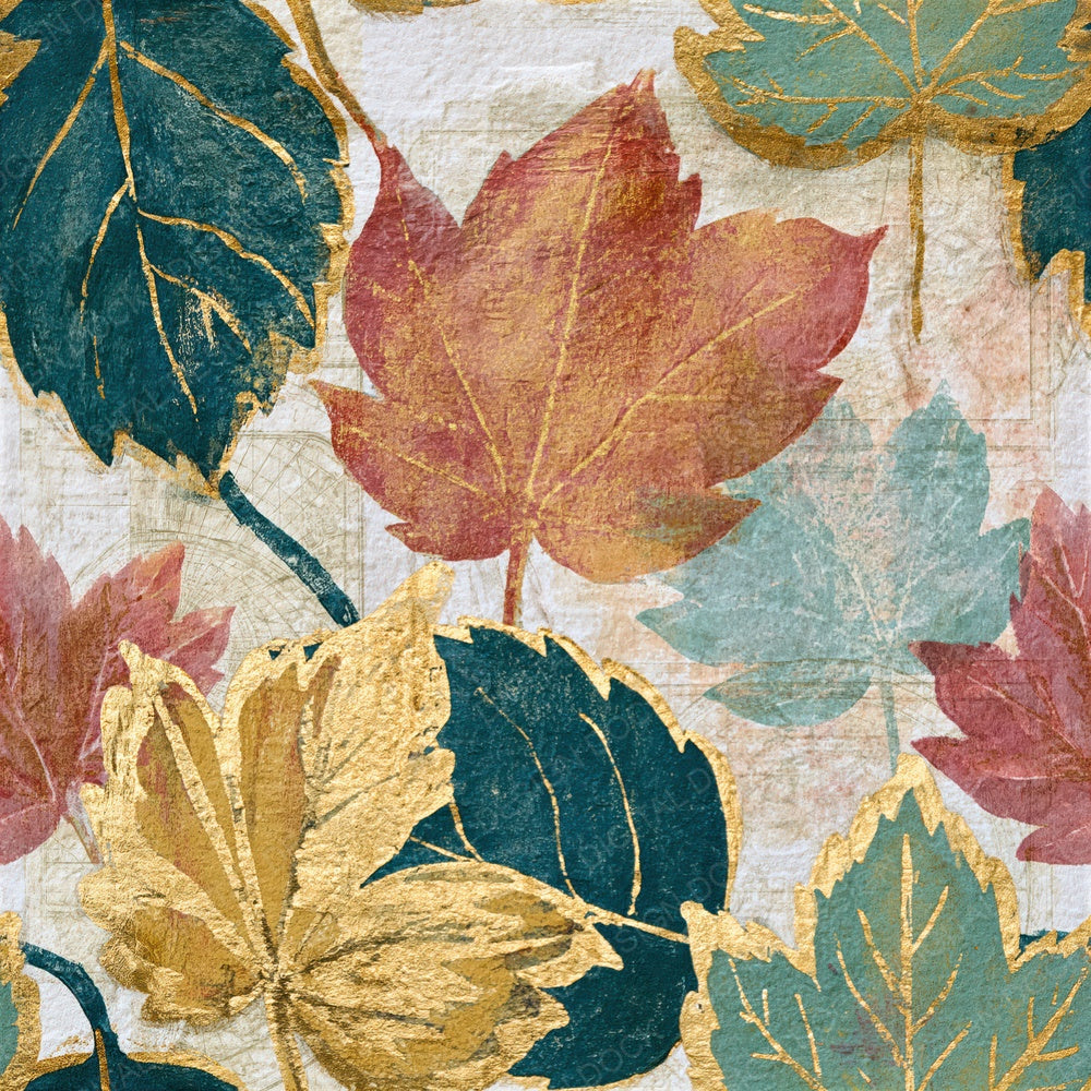 Monoprint Autumn Leaves Mint Strawberry Seamless Digital Paper Pack (DDD015295)