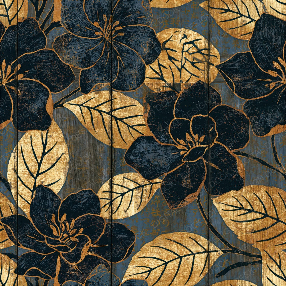 Pyrography Gardenia Gold Black Seamless Digital Paper Pack (DDD015298)