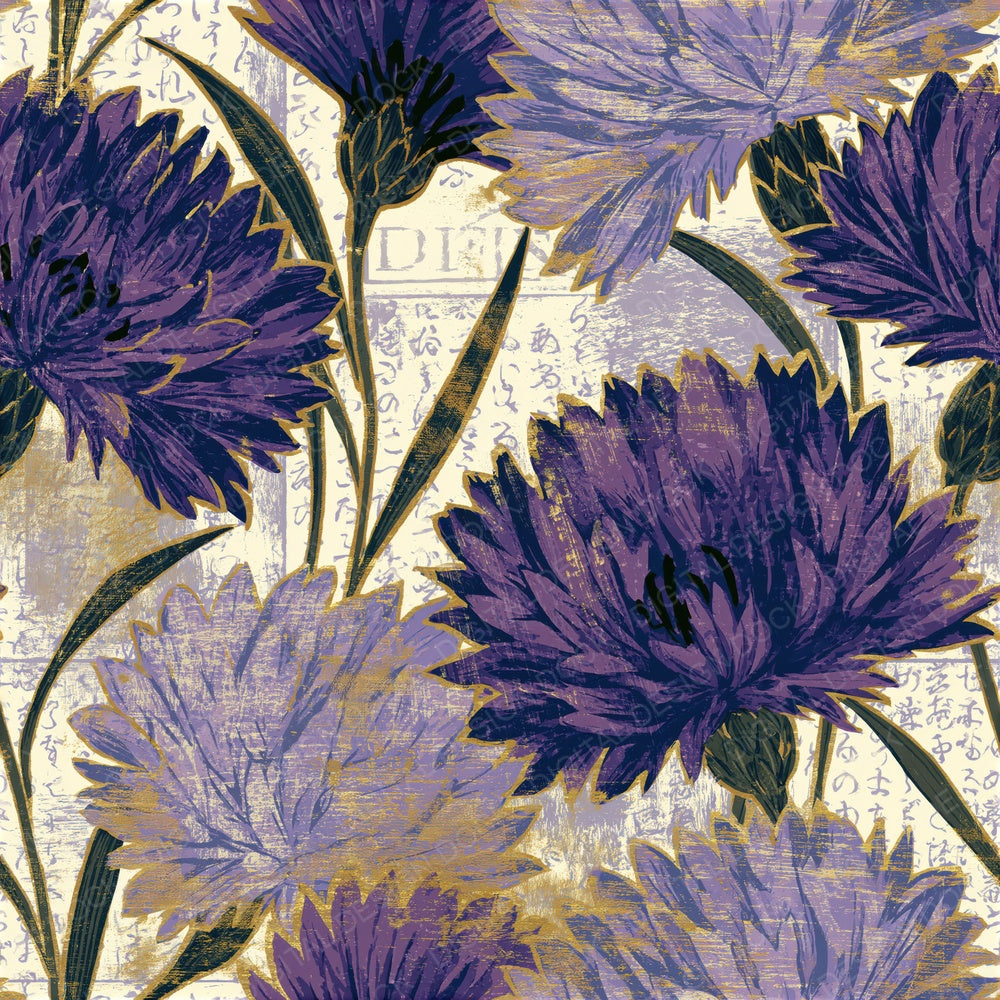 Woodcut Cornflowers Amethyst Seamless Digital Paper Pack (DDD015304)